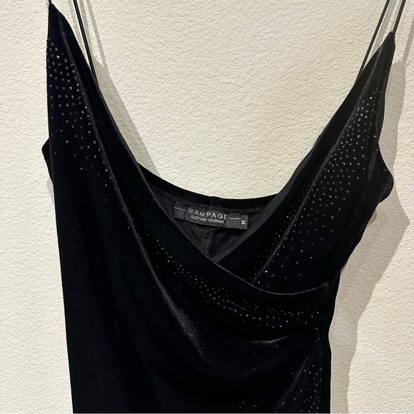 Rampage Black Y2k Asymmetrical‎ Bedazzled V Neck Spaghetti Strap Dress Size M - Picture 3 of 4
